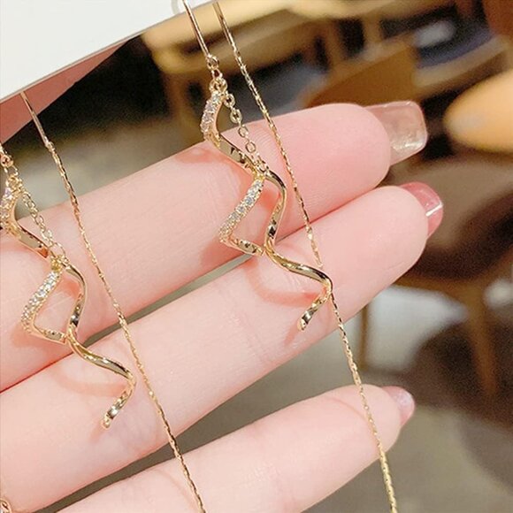 Gold Long Chain Threader Earrings for Women - Fashion Statement Drop Dangle Thre - Picture 3 of 6